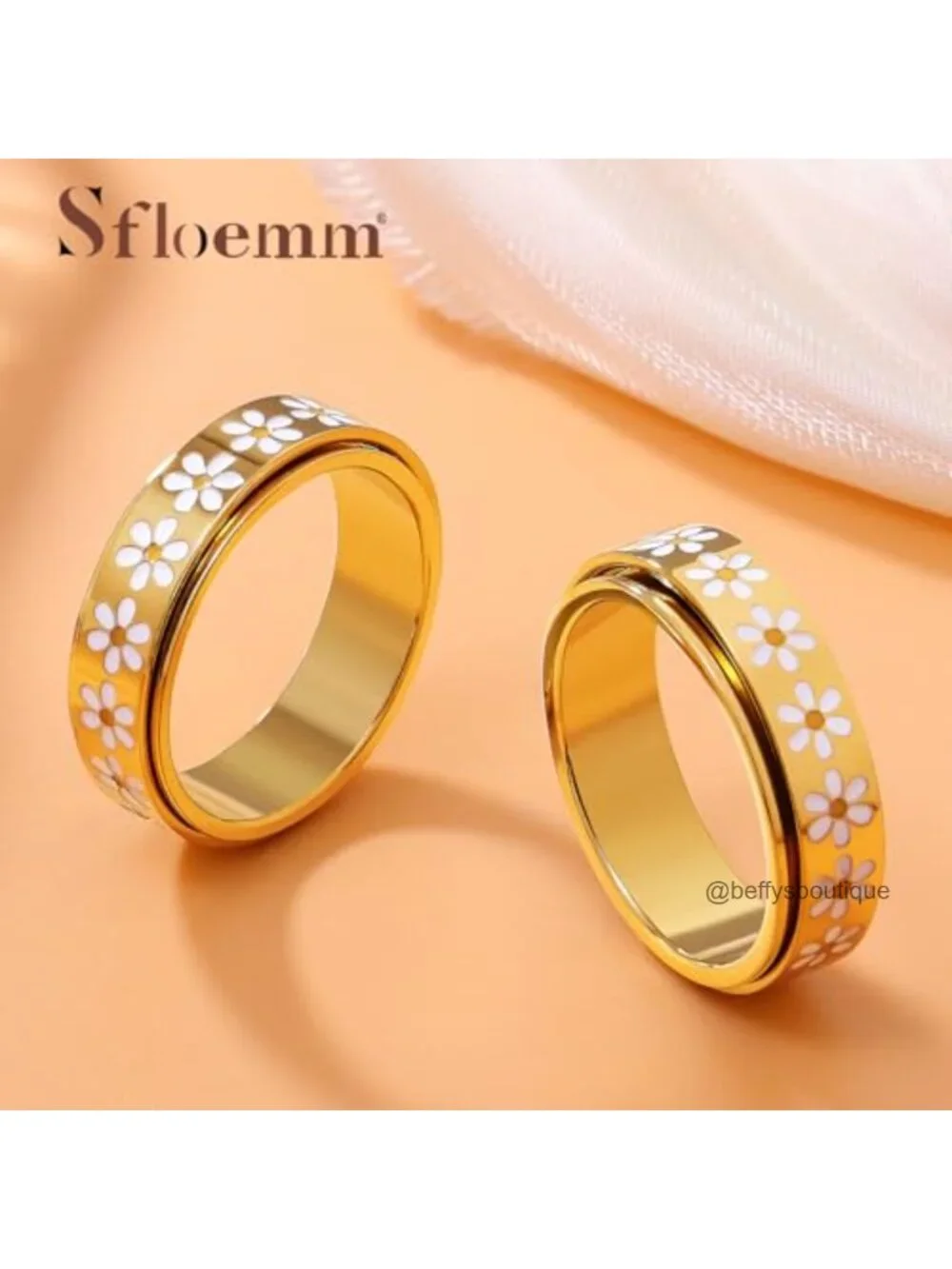 Daisy Fidget Ring - 18K Gold Plated Spinner Ring for Anxiety Relief, Stainless